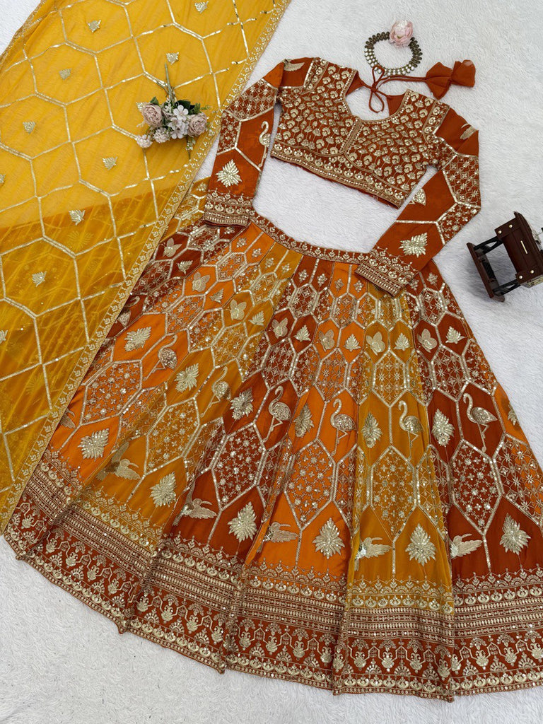 Mustard Yellow Designer Faux Georgette Lehenga Choli with Dupatta ClothsVilla