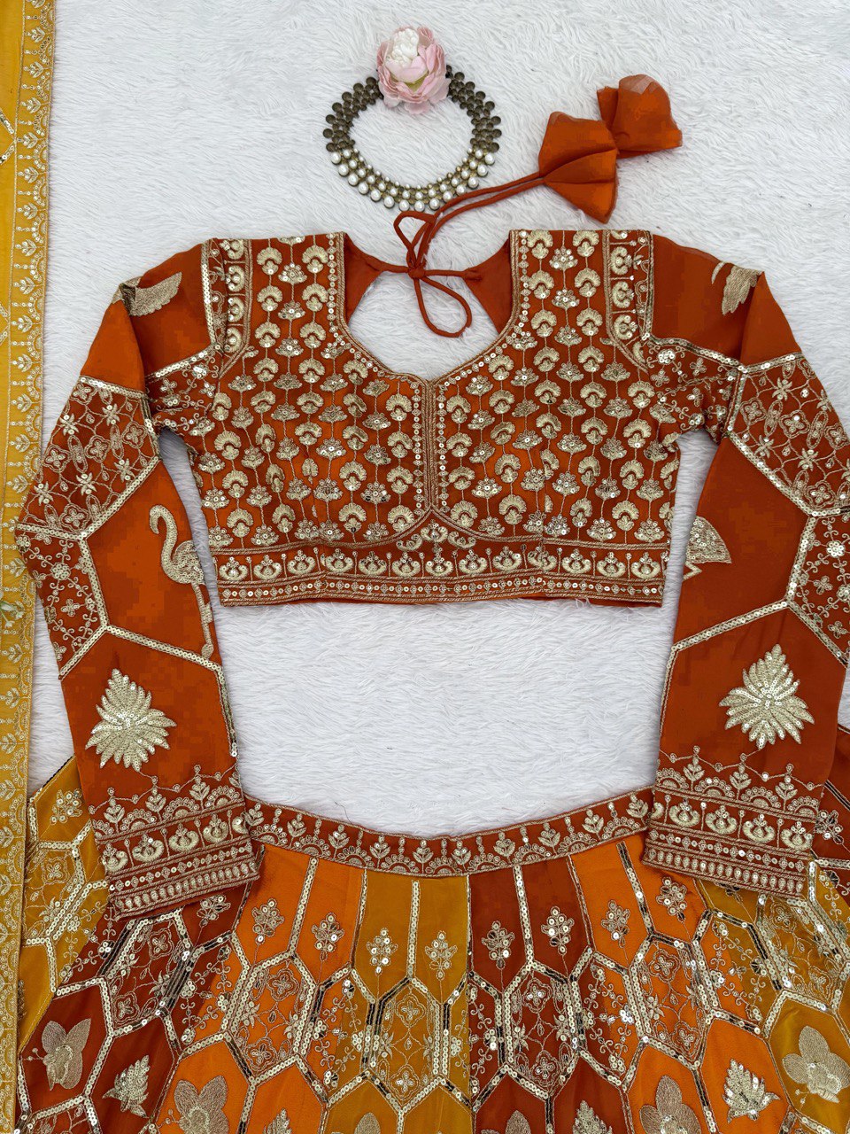 Mustard Yellow Designer Faux Georgette Lehenga Choli with Dupatta ClothsVilla