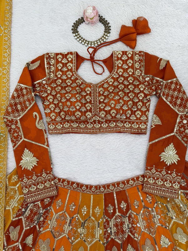 Mustard Yellow Designer Faux Georgette Lehenga Choli with Dupatta ClothsVilla