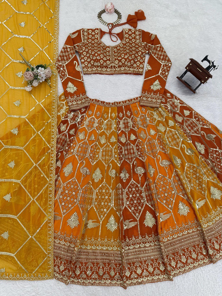 Mustard Yellow Designer Faux Georgette Lehenga Choli with Dupatta ClothsVilla