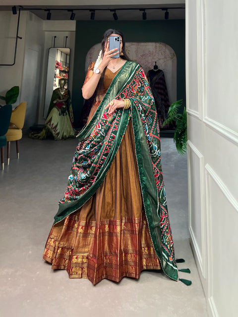 Traditional Mustard Zari Weave Lehenga Choli Set ClothsVilla Main image