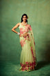 Load image into Gallery viewer, Mint Green Pure Organza Saree with Hand-Painted Pink Floral Motifs &amp; Sequin Detailing | Satin Blouse FANCY SAREES
