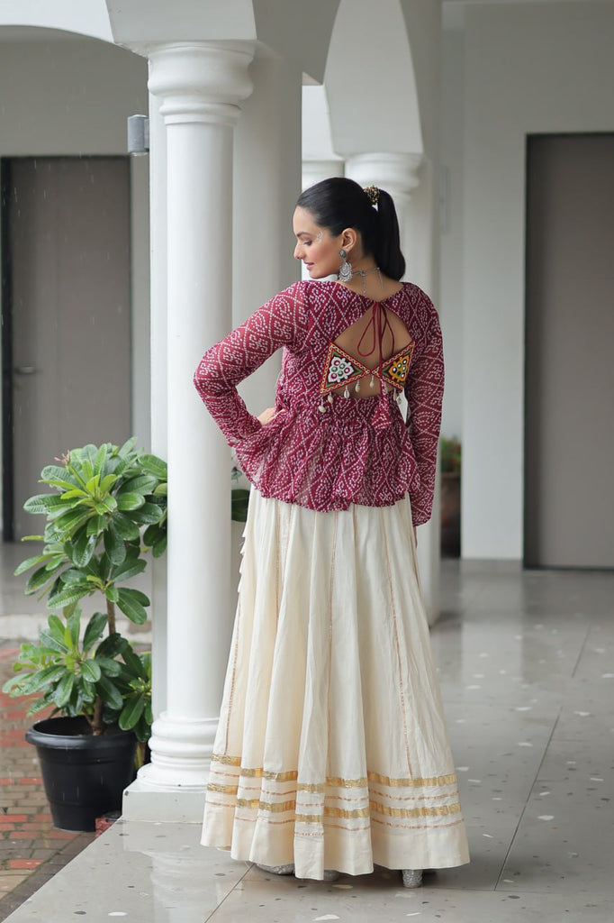 Navratri Special Kora Cotton Gota Patti Lehenga with Bandhani Kutchi Gamthi Work Blouse – Full Stitched Set ClothsVilla
