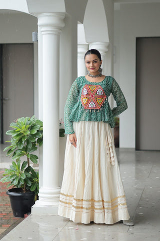 Navratri Special Kora Cotton Gota Patti Lehenga with Bandhani Kutchi Gamthi Work Blouse – Full Stitched Set ClothsVilla
