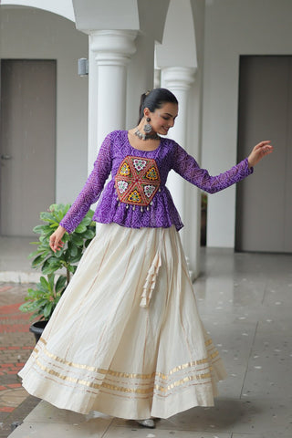 Navratri Special Kora Cotton Gota Patti Lehenga with Bandhani Kutchi Gamthi Work Blouse – Full Stitched Set ClothsVilla