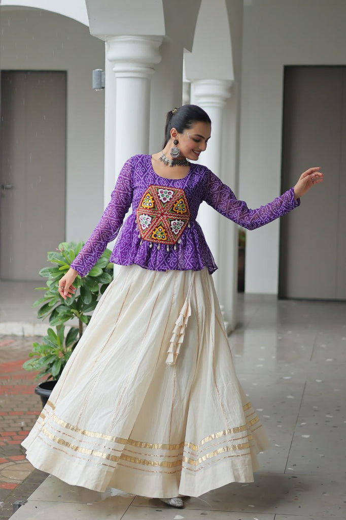 Navratri Special Kora Cotton Gota Patti Lehenga with Bandhani Kutchi Gamthi Work Blouse – Full Stitched Set ClothsVilla