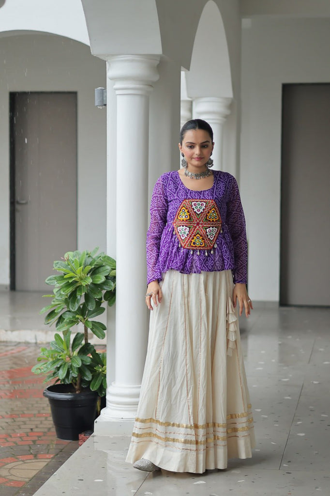 Navratri Special Kora Cotton Gota Patti Lehenga with Bandhani Kutchi Gamthi Work Blouse – Full Stitched Set ClothsVilla