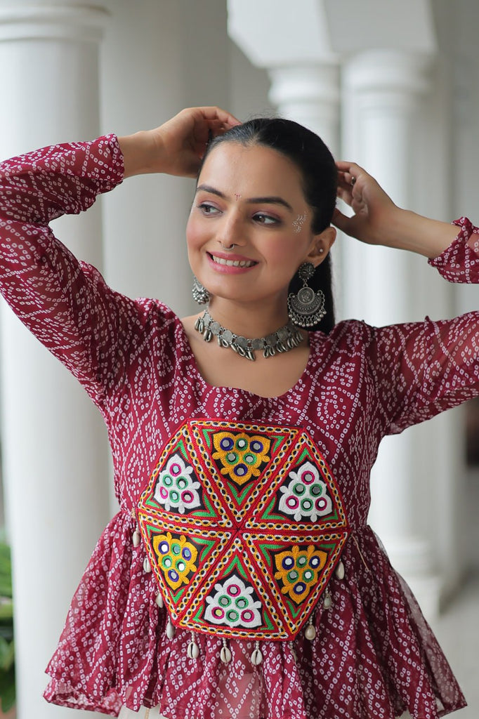 Navratri Special Kora Cotton Gota Patti Lehenga with Bandhani Kutchi Gamthi Work Blouse – Full Stitched Set ClothsVilla