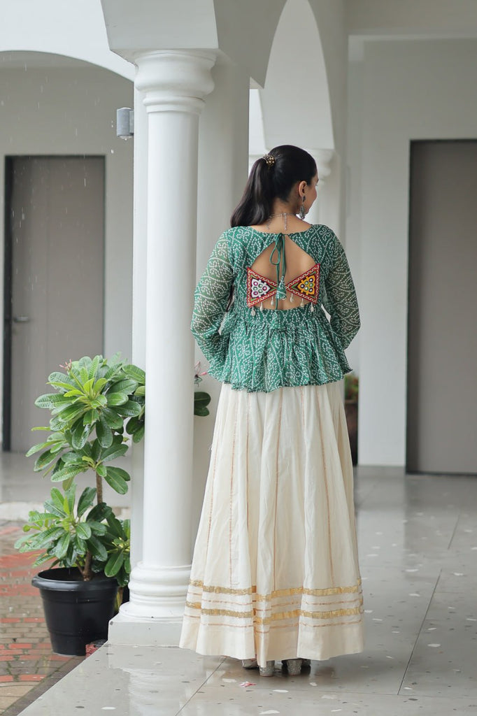 Navratri Special Kora Cotton Gota Patti Lehenga with Bandhani Kutchi Gamthi Work Blouse – Full Stitched Set ClothsVilla