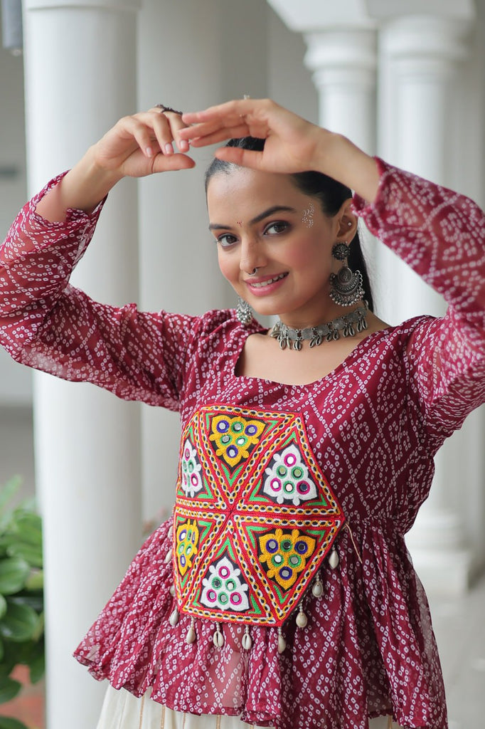 Navratri Special Kora Cotton Gota Patti Lehenga with Bandhani Kutchi Gamthi Work Blouse – Full Stitched Set ClothsVilla
