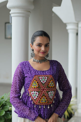 Navratri Special Kora Cotton Gota Patti Lehenga with Bandhani Kutchi Gamthi Work Blouse – Full Stitched Set ClothsVilla