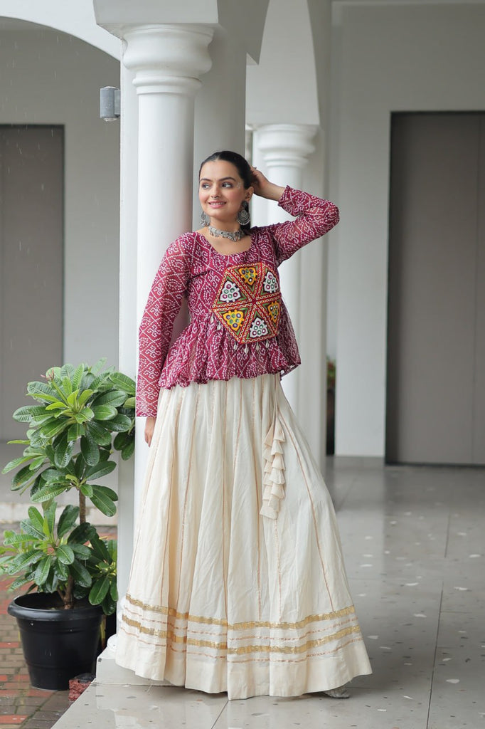 Navratri Special Kora Cotton Gota Patti Lehenga with Bandhani Kutchi Gamthi Work Blouse – Full Stitched Set ClothsVilla