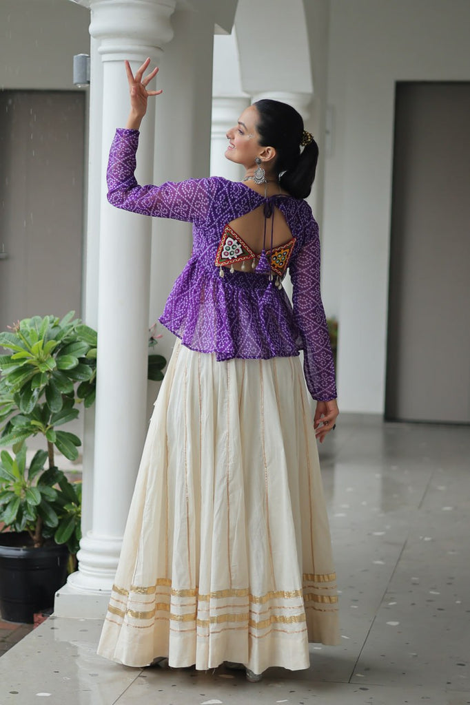 Navratri Special Kora Cotton Gota Patti Lehenga with Bandhani Kutchi Gamthi Work Blouse – Full Stitched Set ClothsVilla