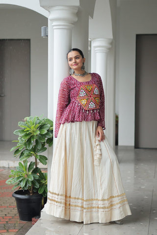 Navratri Special Kora Cotton Gota Patti Lehenga with Bandhani Kutchi Gamthi Work Blouse – Full Stitched Set ClothsVilla