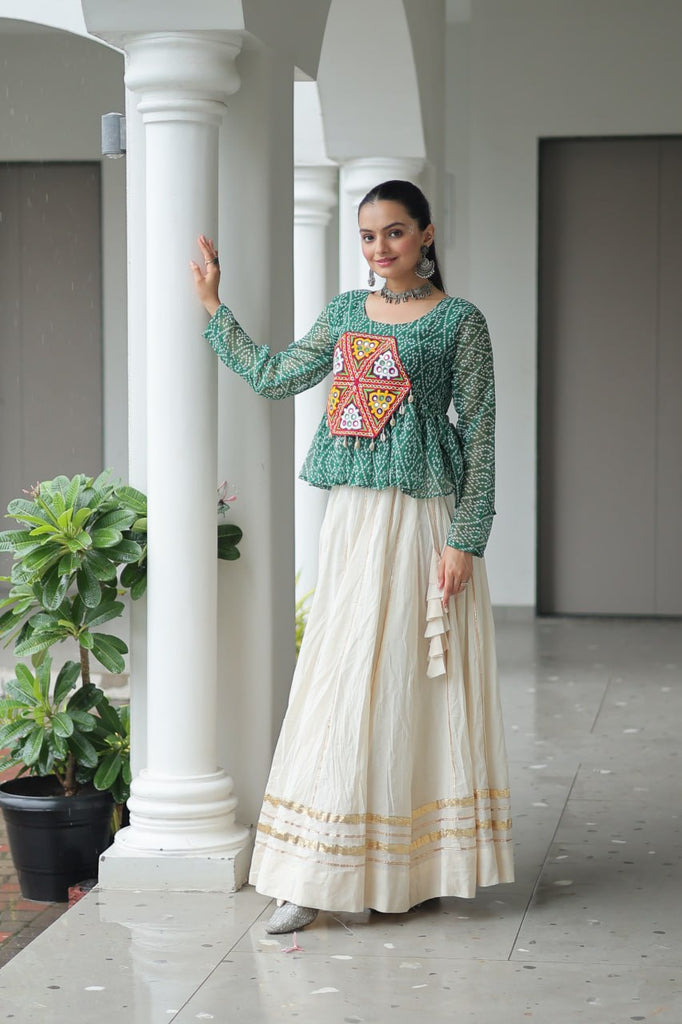 Navratri Special Kora Cotton Gota Patti Lehenga with Bandhani Kutchi Gamthi Work Blouse – Full Stitched Set ClothsVilla