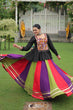 Load image into Gallery viewer, Navratri Special Multi-Color Lehenga with Black Peplum Top Kutchi Gamthi Work Full-Stitched Garba Outfit ClothsVilla