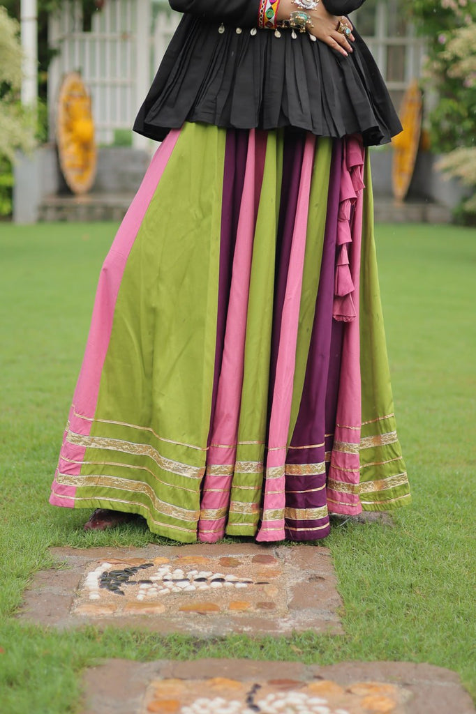 Navratri Special Multi-Color Lehenga with Black Peplum Top Kutchi Gamthi Work Full-Stitched Garba Outfit ClothsVilla