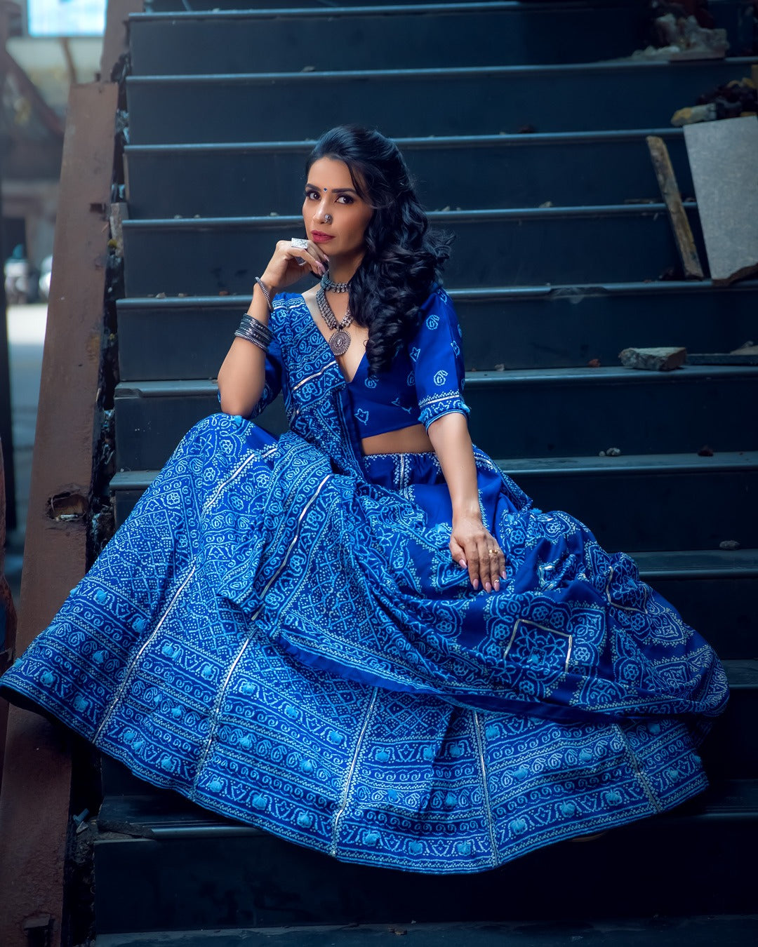 Navy Blue Color Bandhani Printed Vaishali Silk Lehenga With Blouse And Dupatta Clothsvilla