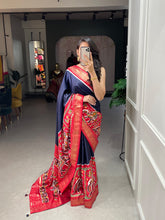 Load image into Gallery viewer, Navy Blue Color Dola Silk Patola Saree with Shimmering Foil Work ClothsVilla