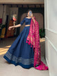 Load image into Gallery viewer, Navy Blue Color Pure Cotton Lehenga &amp; Gaji Silk Dupatta Set with Gota &amp; Mirrorwork ClothsVilla