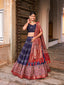 Navy Blue Color Tussar Silk Lehenga Choli with Ajarakh Prints ClothsVilla