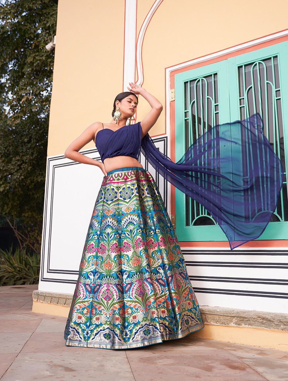Navy Blue Color Zari Weaving Work Banarasi Silk Lehenga Choli Clothsvilla