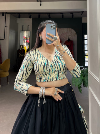 Navy Blue Cotton Lehenga Co-Ord Set with Shibori Print Blouse ClothsVilla
