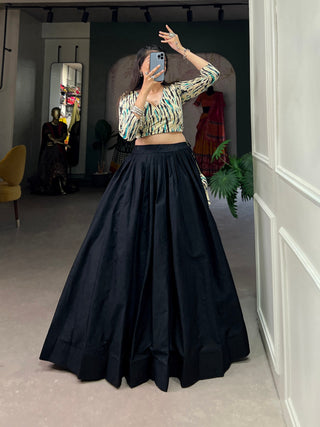 Navy Blue Cotton Lehenga Co-Ord Set with Shibori Print Blouse ClothsVilla