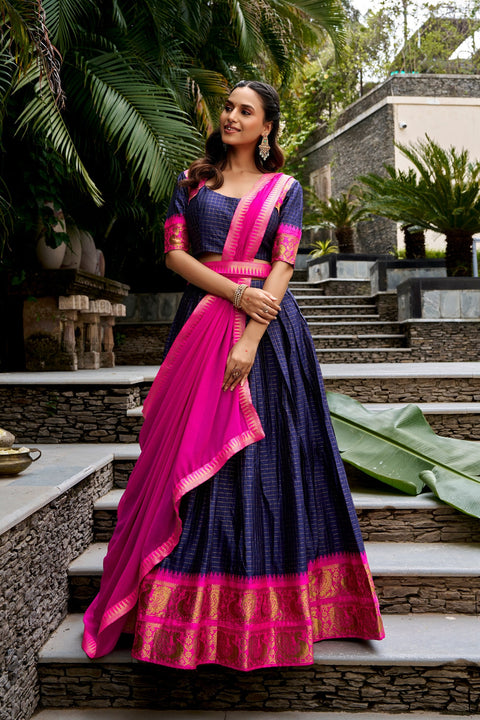 Navy Blue Cotton Lehenga Set ClothsVilla Main image