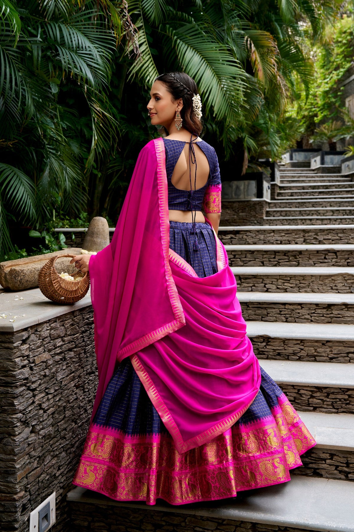 Navy Blue Cotton Lehenga Set ClothsVilla