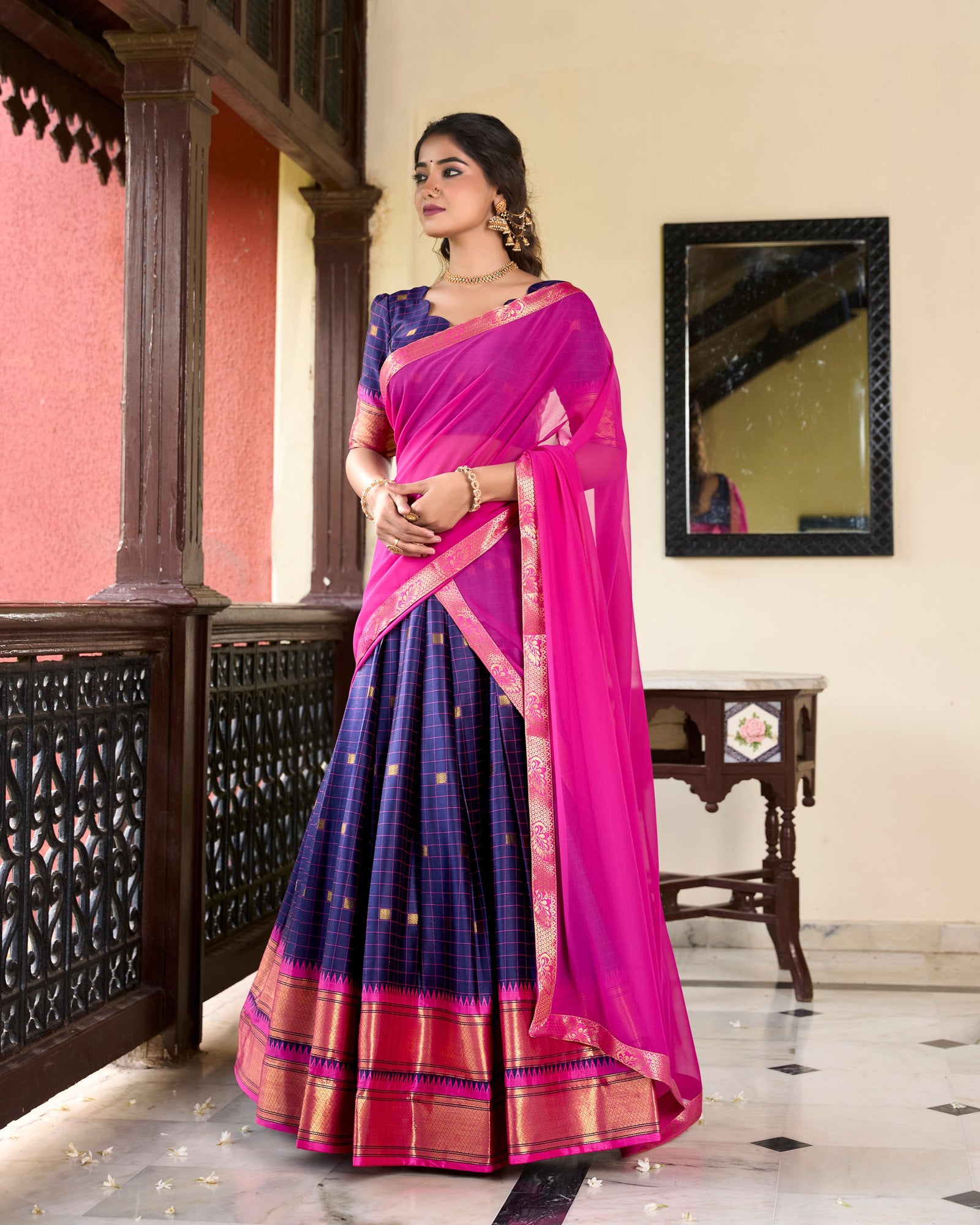 Navy Blue Cotton Silk Paithani Weaving Lehenga Set – A Timeless Cultural Elegance