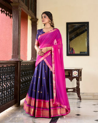 Navy Blue Cotton Silk Paithani Weaving Lehenga Set – A Timeless Cultural Elegance