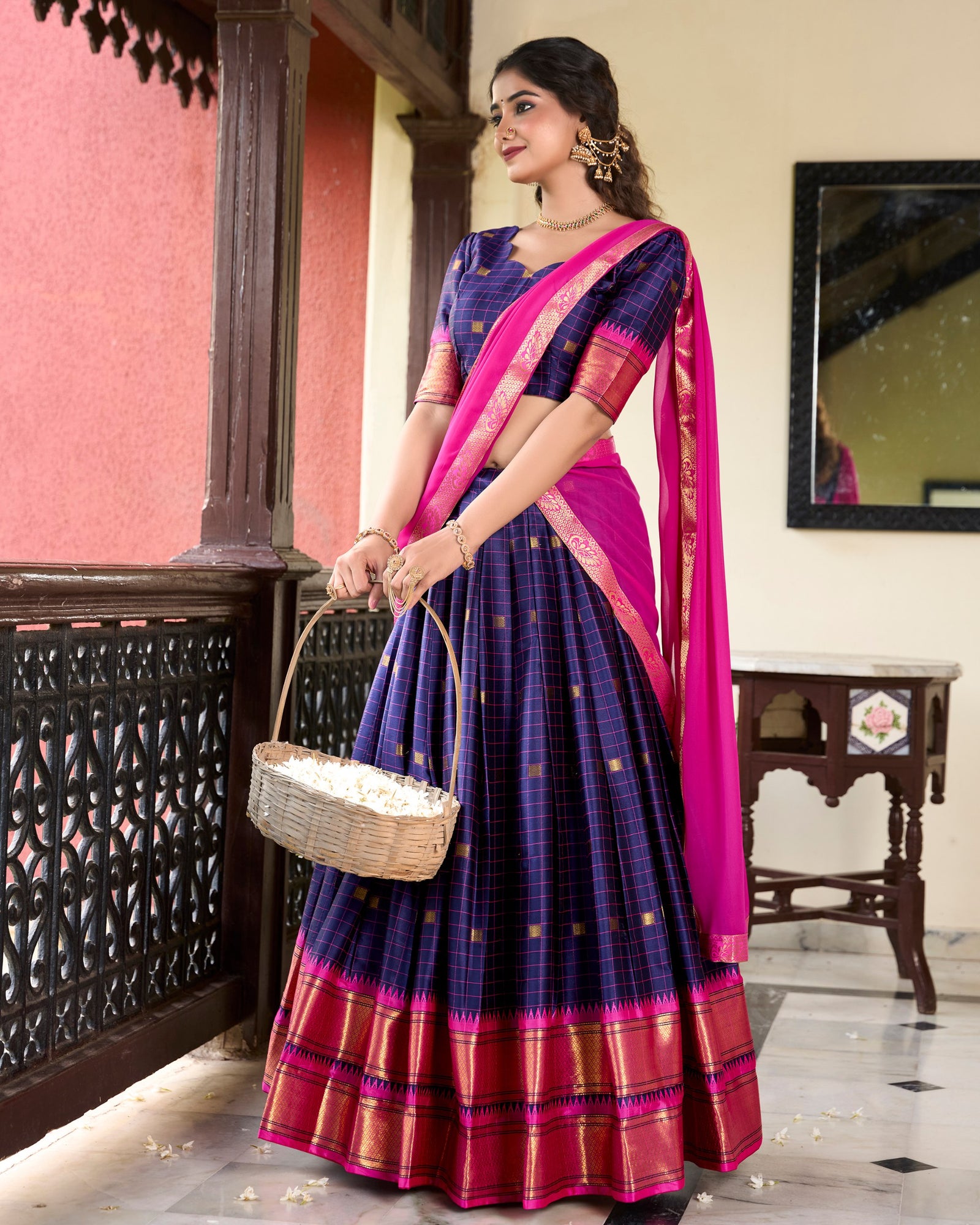 Navy Blue Cotton Silk Paithani Weaving Lehenga Set – A Timeless Cultural Elegance
