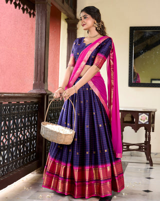 Navy Blue Cotton Silk Paithani Weaving Lehenga Set – A Timeless Cultural Elegance