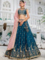 Navy Blue Elegant Chiffon Embroidered Lehenga Set with Dupatta & Blouse ClothsVilla