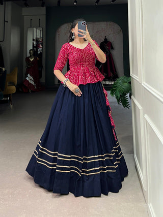 Navy Blue Elegant Cotton Co-ord Set – Bandhej & Gota Patti Charm