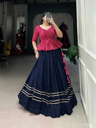 Navy Blue Elegant Cotton Co-ord Set – Bandhej & Gota Patti Charm