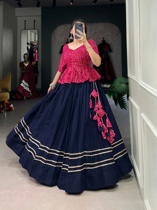 Navy Blue Elegant Cotton Co-ord Set – Bandhej & Gota Patti Charm