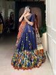 Load image into Gallery viewer, Navy Blue Elegant Kalamkari Tussar Silk Lehenga Set with Foil Work &amp; Gotta Patti Dupatta