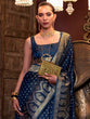 Load image into Gallery viewer, Navy Blue Elegant Pure Satin Handloom Saree with Unstitched Blouse Piece Clothsvilla