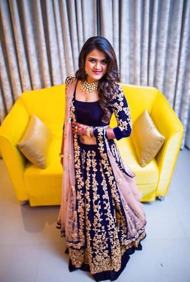 Navy Blue Elegant Tapeta Silk Lehenga Set ClothsVilla