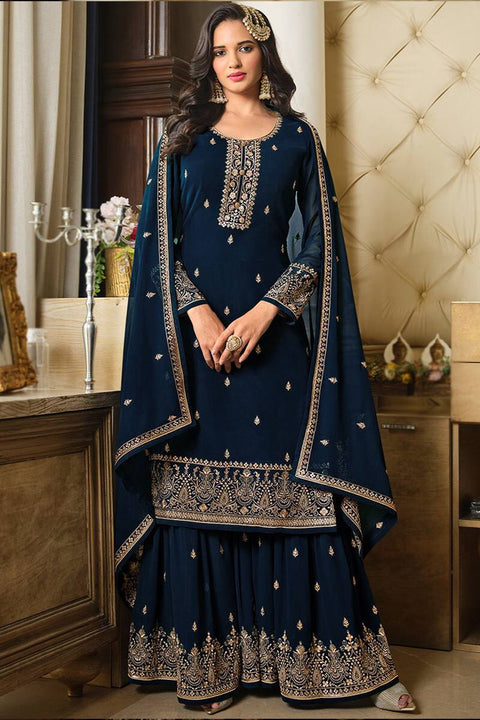 Navy Blue Embroidered Georgette Pakistani Suit Main image