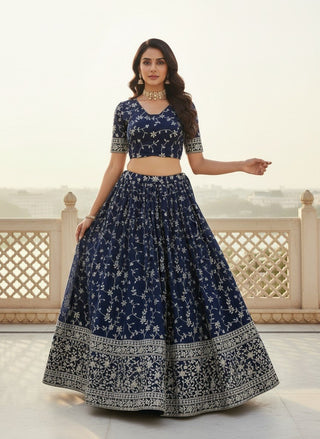 Navy Blue Embroidered Lehenga Choli ClothsVilla