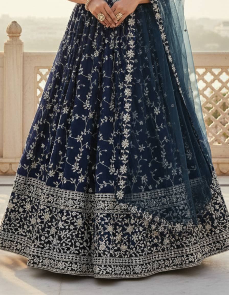 Navy Blue Embroidered Lehenga Choli ClothsVilla