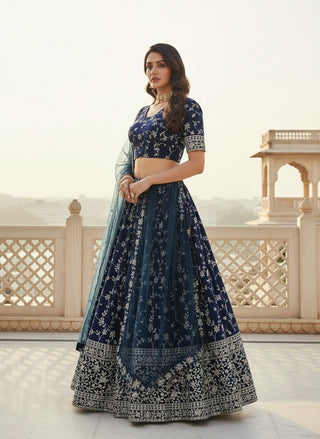 Navy Blue Embroidered Lehenga Choli ClothsVilla