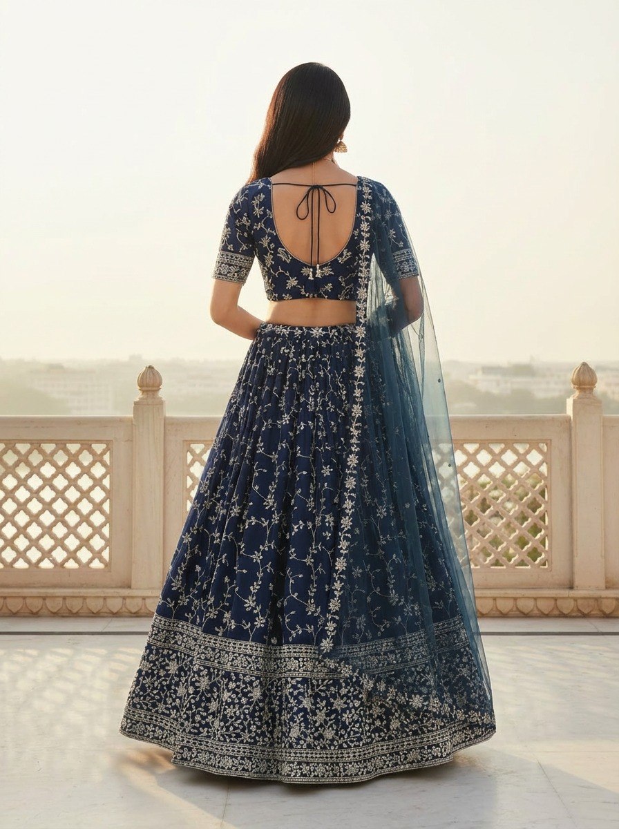 Navy Blue Embroidered Lehenga Choli ClothsVilla