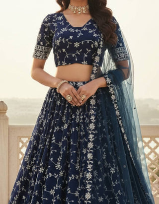 Navy Blue Embroidered Lehenga Choli ClothsVilla