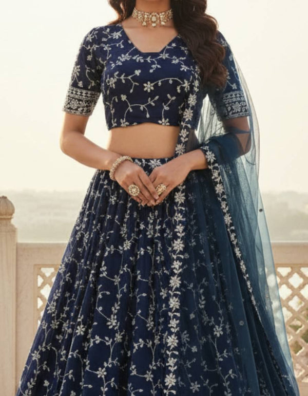 Navy Blue Embroidered Lehenga Choli ClothsVilla