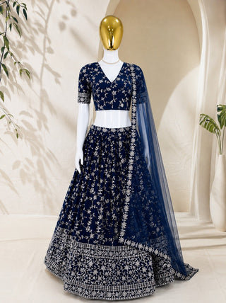 Navy Blue Embroidered Lehenga Choli ClothsVilla