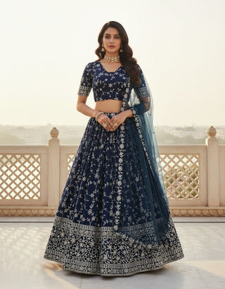 Navy Blue Embroidered Lehenga Choli ClothsVilla
